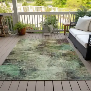 Photo of Beige Green And Artichoke Green Abstract Washable Indoor Outdoor Area Rug