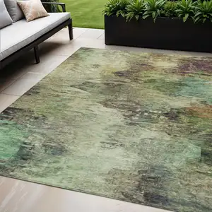 Photo of Beige Green And Artichoke Green Abstract Washable Indoor Outdoor Area Rug