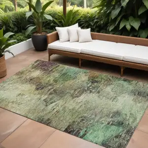 Photo of Beige Green And Artichoke Green Abstract Washable Indoor Outdoor Area Rug