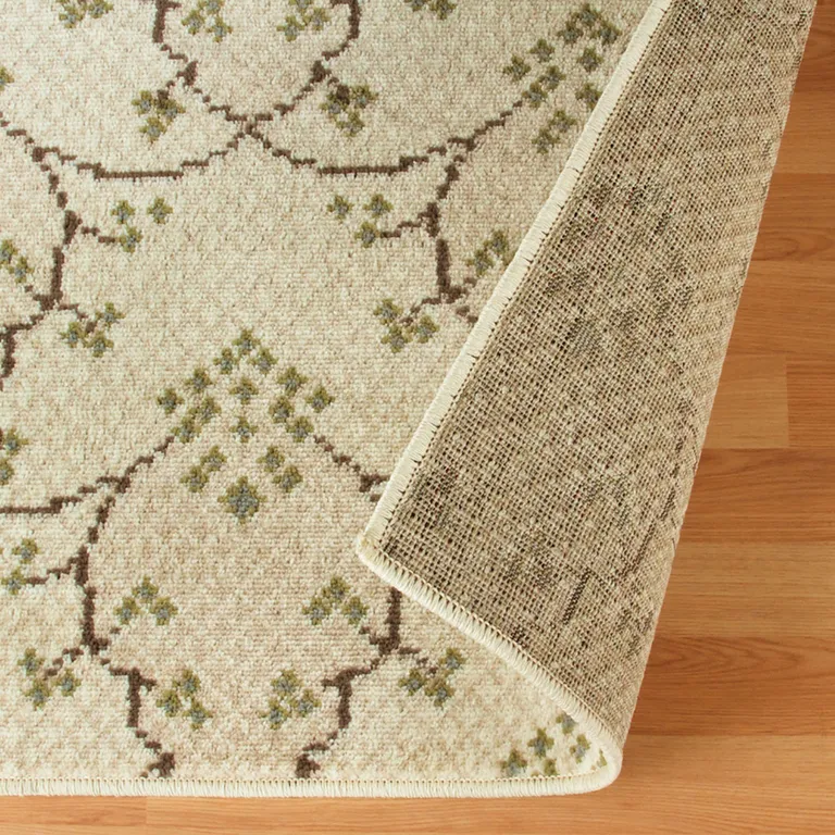 Beige Green And Brown Floral Vines Stain Resistant Area Rug Photo 3