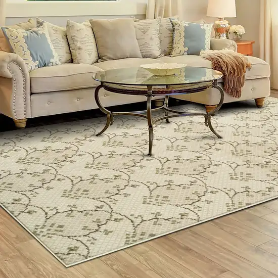 Beige Green And Brown Floral Vines Stain Resistant Area Rug Photo 2