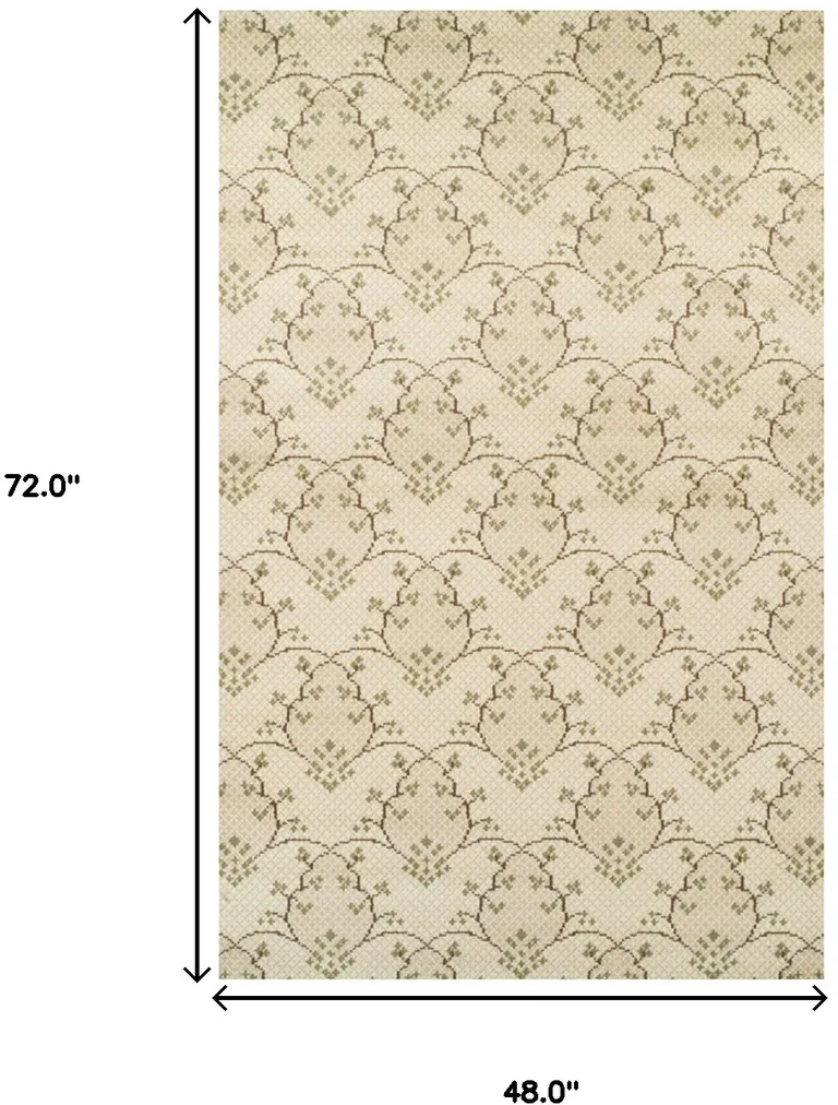 Beige Green and Brown Floral Vines Stain Resistant Area Rug Photo 5