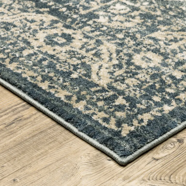 Beige Grey And Blue Oriental Power Loom Stain Resistant Area Rug Photo 4