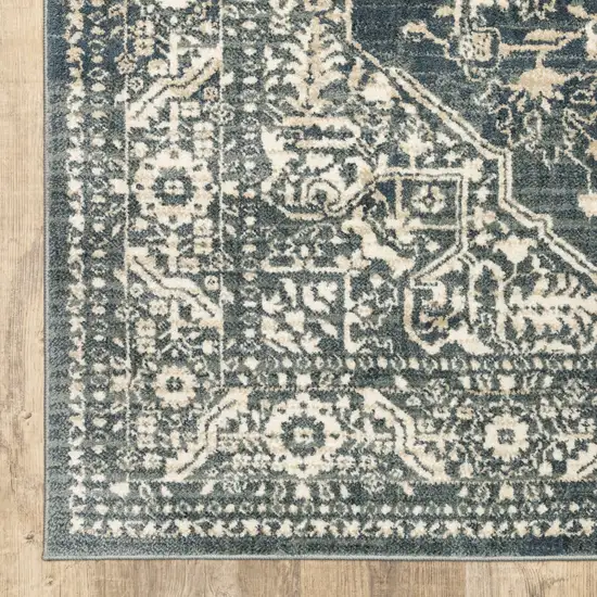 Beige Grey And Blue Oriental Power Loom Stain Resistant Area Rug Photo 1