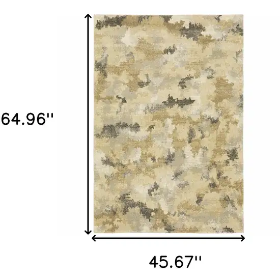 Beige Grey And Gold Abstract Power Loom Stain Resistant Area Rug Photo 10