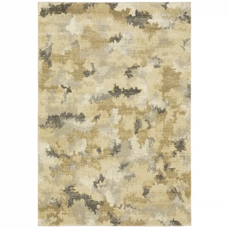 Beige Grey And Gold Abstract Power Loom Stain Resistant Area Rug Photo 1