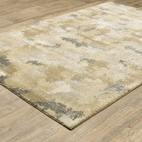 Beige Grey And Gold Abstract Power Loom Stain Resistant Area Rug Photo 4