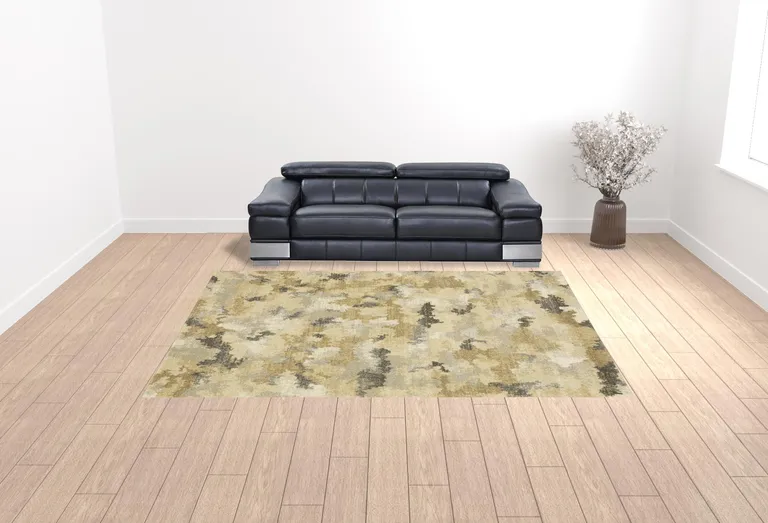 Beige Grey And Gold Abstract Power Loom Stain Resistant Area Rug Photo 2