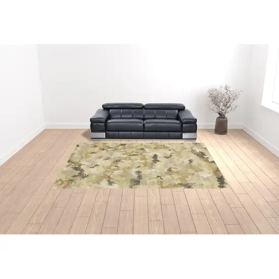 Beige Grey And Gold Abstract Power Loom Stain Resistant Area Rug Photo 2