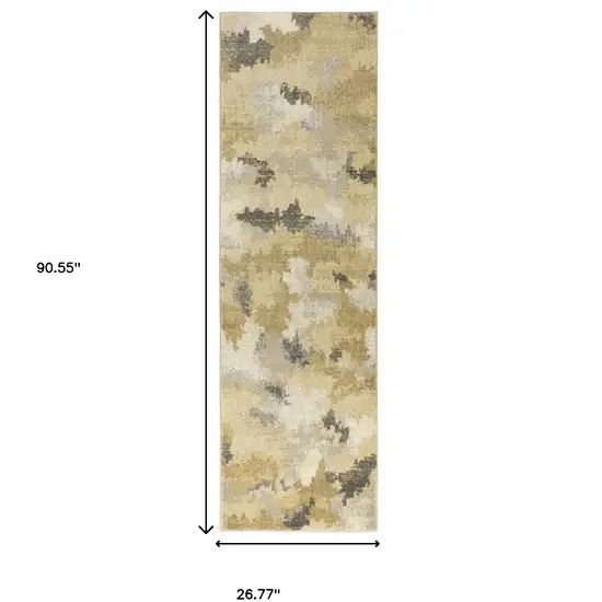 Beige Grey And Gold Abstract Power Loom Stain Resistant Runner Rug Photo 10