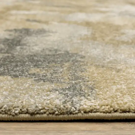 Beige Grey And Gold Abstract Power Loom Stain Resistant Runner Rug Photo 8