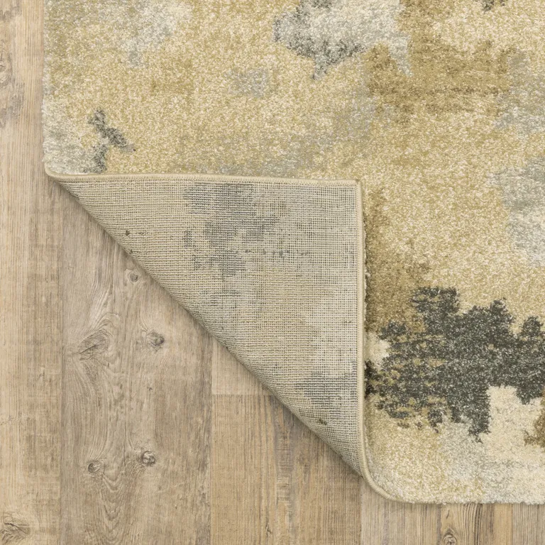 Beige Grey And Gold Abstract Power Loom Stain Resistant Runner Rug Photo 5