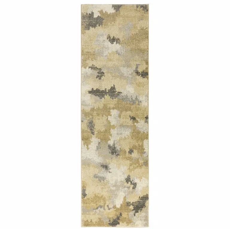 Beige Grey And Gold Abstract Power Loom Stain Resistant Runner Rug Photo 1