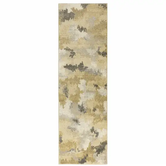 Beige Grey And Gold Abstract Power Loom Stain Resistant Runner Rug Photo 1