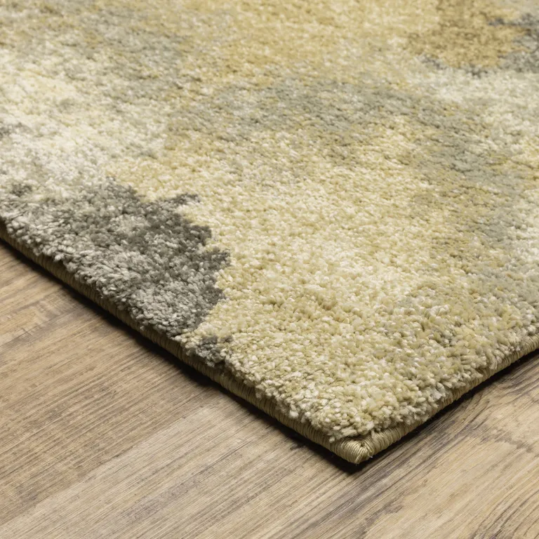 Beige Grey And Gold Abstract Power Loom Stain Resistant Runner Rug Photo 3