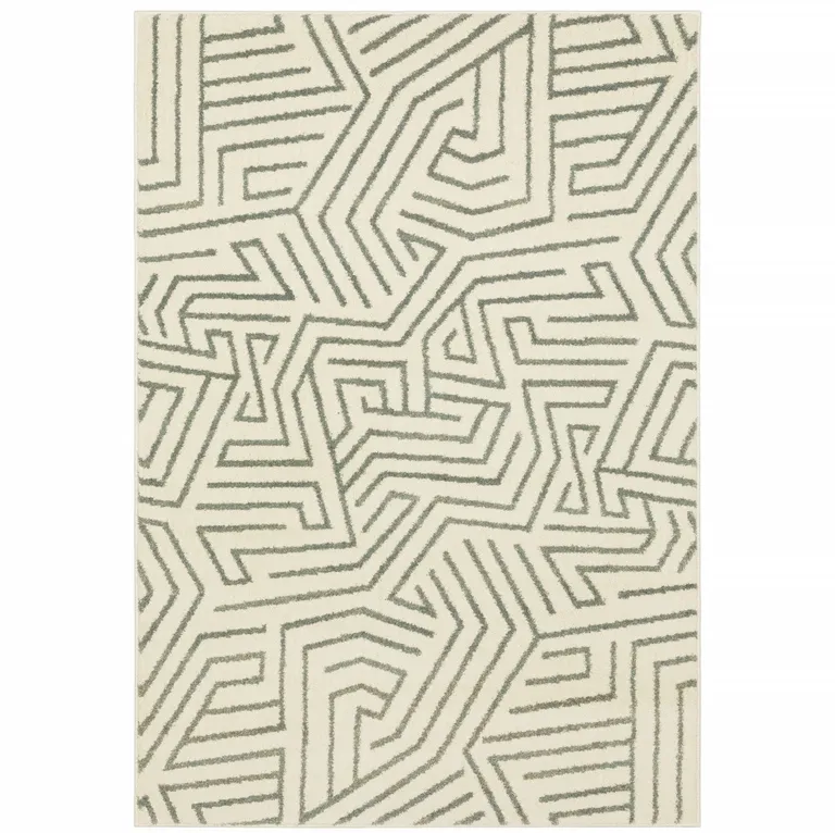 Beige Grey And Light Blue Geometric Power Loom Stain Resistant Area Rug Photo 1