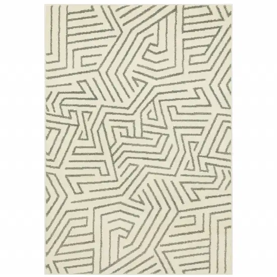 Beige Grey And Light Blue Geometric Power Loom Stain Resistant Area Rug Photo 1