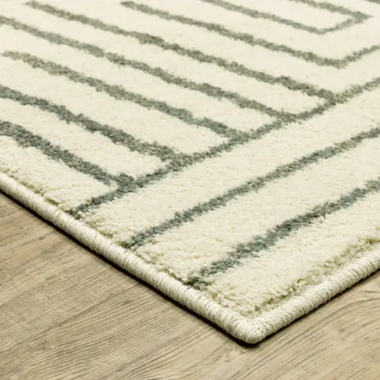 Beige Grey And Light Blue Geometric Power Loom Stain Resistant Area Rug Photo 4