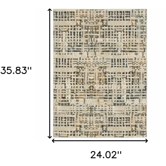 Beige Grey Blues Orange Yellow And Ivory Abstract Power Loom Stain Resistant Area Rug Photo 10