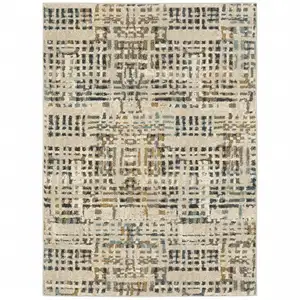 Photo of Beige Grey Blues Orange Yellow And Ivory Abstract Power Loom Stain Resistant Area Rug