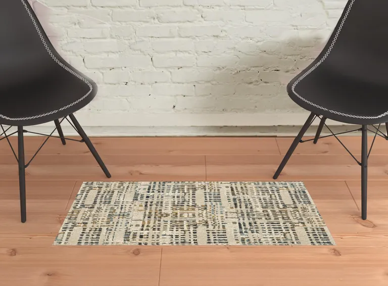 Beige Grey Blues Orange Yellow And Ivory Abstract Power Loom Stain Resistant Area Rug Photo 2