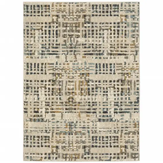 Beige Grey Blues Orange Yellow And Ivory Abstract Power Loom Stain Resistant Area Rug Photo 1