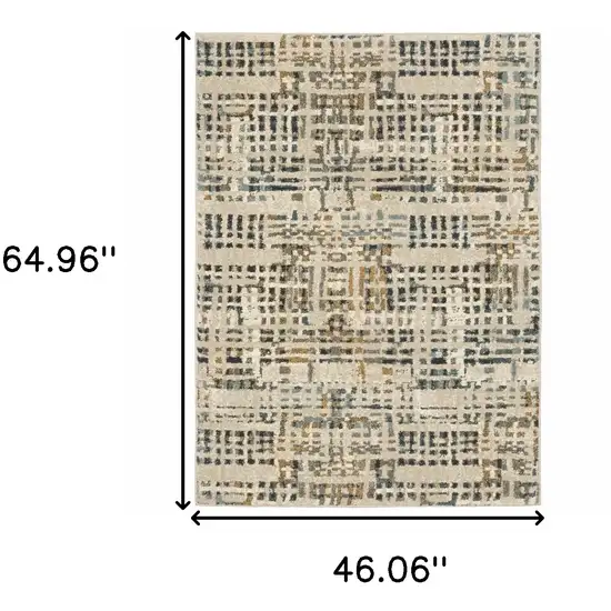 Beige Grey Blues Orange Yellow And Ivory Abstract Power Loom Stain Resistant Area Rug Photo 10