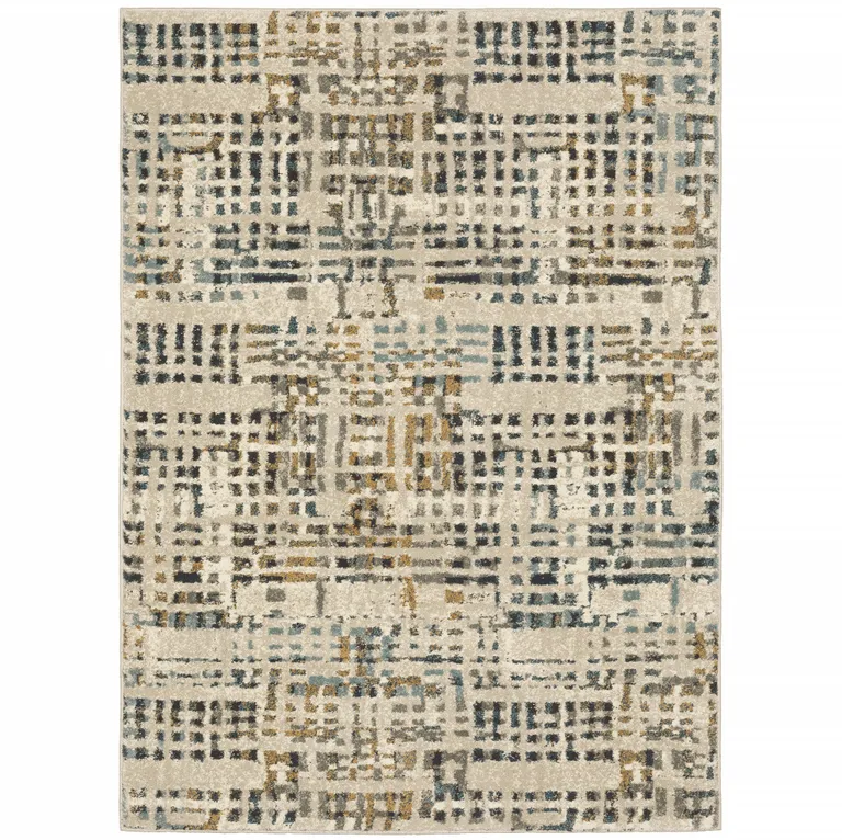 Beige Grey Blues Orange Yellow And Ivory Abstract Power Loom Stain Resistant Area Rug Photo 1