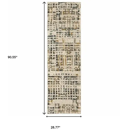 Beige Grey Blues Orange Yellow And Ivory Abstract Power Loom Stain Resistant Runner Rug Photo 10