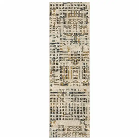 Beige Grey Blues Orange Yellow And Ivory Abstract Power Loom Stain Resistant Runner Rug Photo 1