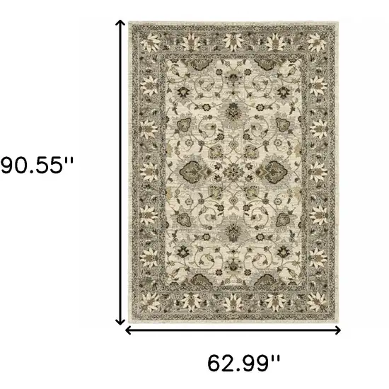 Beige Grey Brown And Charcoal Oriental Power Loom Stain Resistant Area Rug Photo 10