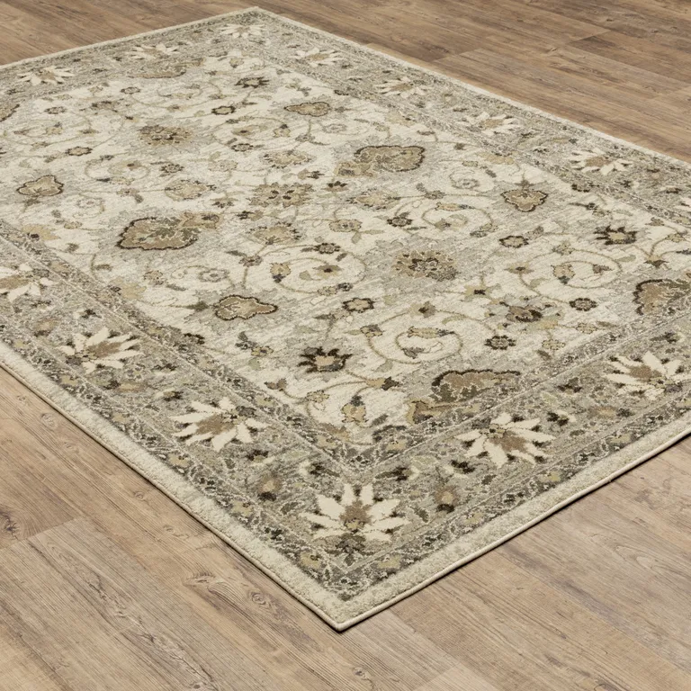 Beige Grey Brown And Charcoal Oriental Power Loom Stain Resistant Area Rug Photo 5