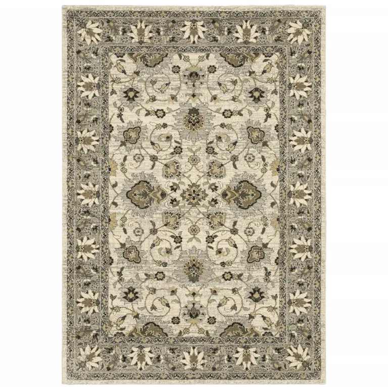 Beige Grey Brown And Charcoal Oriental Power Loom Stain Resistant Area Rug Photo 1