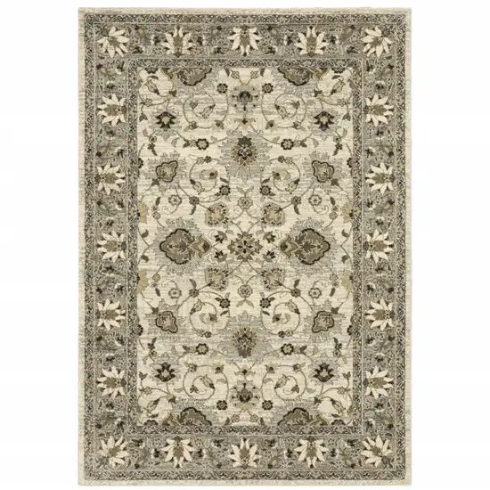 Beige Grey Brown And Charcoal Oriental Power Loom Stain Resistant Area Rug Photo 1