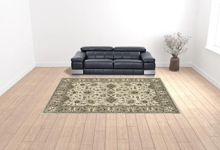 Beige Grey Brown And Charcoal Oriental Power Loom Stain Resistant Area Rug Photo 3