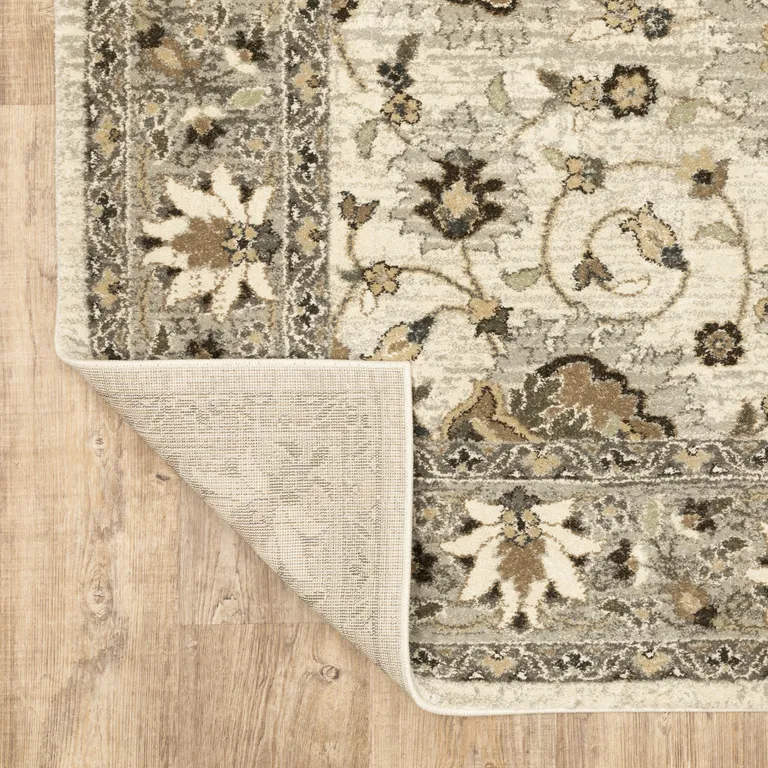 Beige Grey Brown And Charcoal Oriental Power Loom Stain Resistant Runner Rug Photo 4