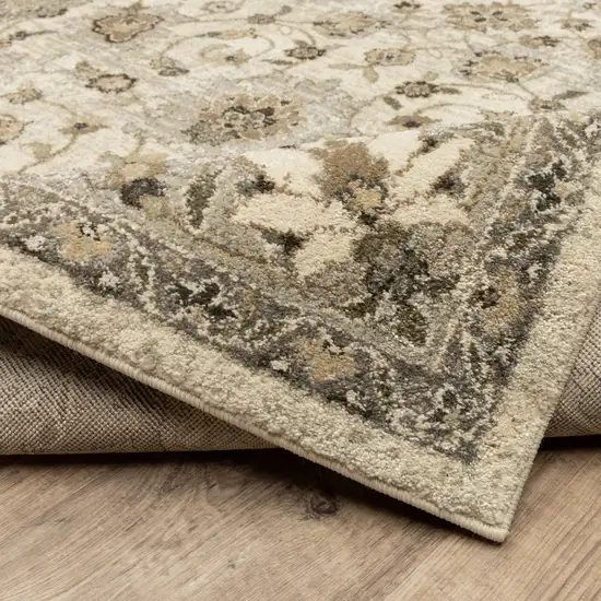 Beige Grey Brown And Charcoal Oriental Power Loom Stain Resistant Runner Rug Photo 7