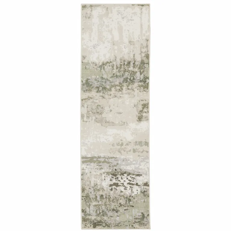 Beige Grey Brown And Sage Green Abstract Power Loom Stain Resistant Runner Rug Photo 1