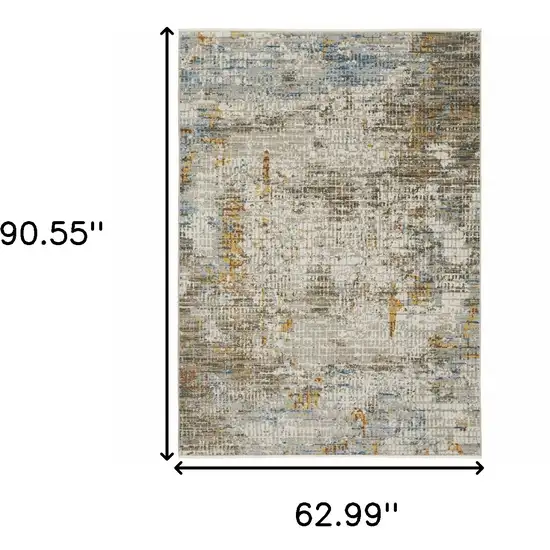 Beige Grey Brown Gold Red And Blue Abstract Power Loom Stain Resistant Area Rug With Fringe Photo 9