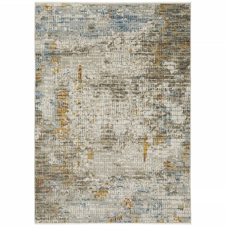 Beige Grey Brown Gold Red And Blue Abstract Power Loom Stain Resistant Area Rug With Fringe Photo 1