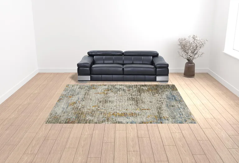 Beige Grey Brown Gold Red And Blue Abstract Power Loom Stain Resistant Area Rug With Fringe Photo 2