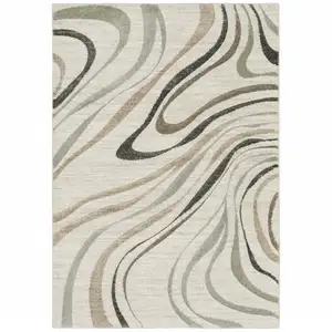 Photo of Beige Grey Brown Sage Pale Blue Tan And Charcoal Abstract Power Loom Stain Resistant Area Rug