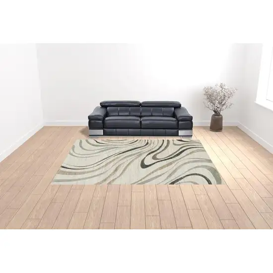 Beige Grey Brown Sage Pale Blue Tan And Charcoal Abstract Power Loom Stain Resistant Area Rug Photo 2