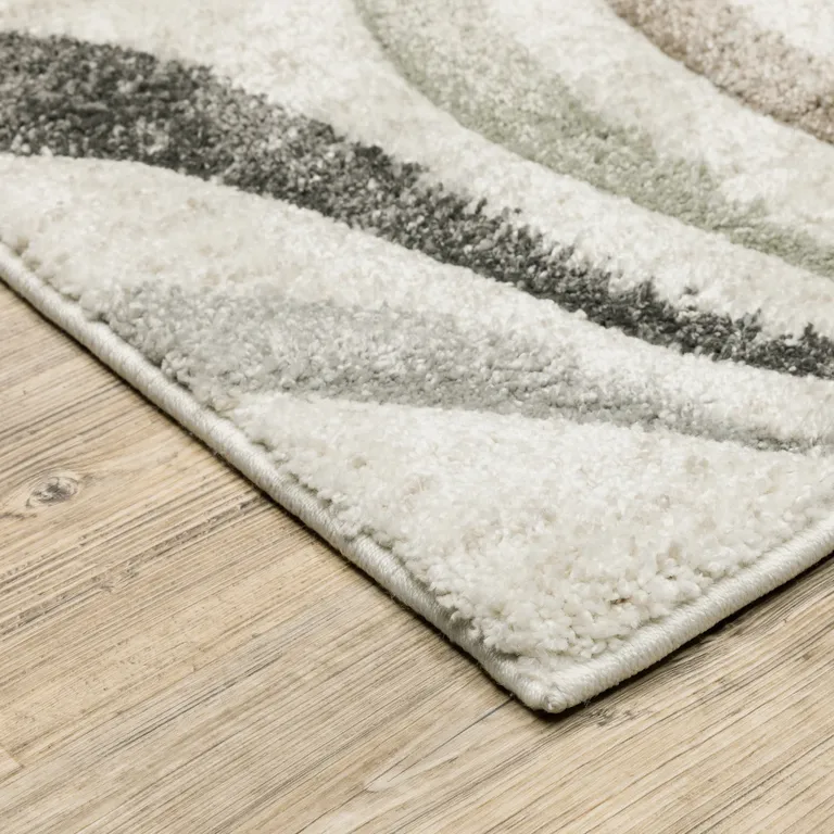 Beige Grey Brown Sage Pale Blue Tan And Charcoal Abstract Power Loom Stain Resistant Area Rug Photo 3