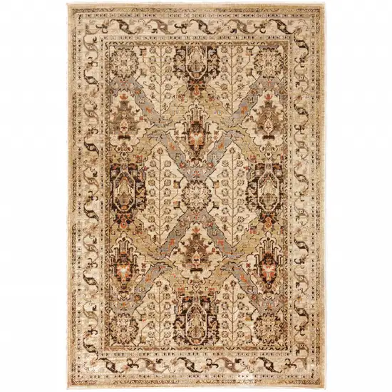 Beige Grey Dolphin Blue Deep Teal Gold And Orange Oriental Power Loom Stain Resistant Area Rug Photo 1