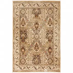 Photo of Beige Grey Dolphin Blue Deep Teal Gold And Orange Oriental Power Loom Stain Resistant Area Rug