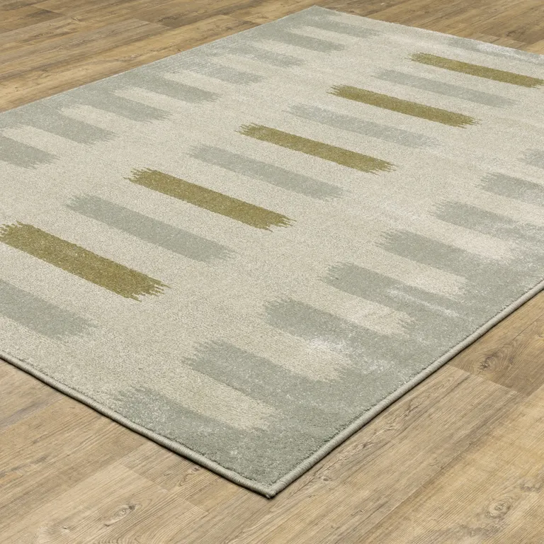 Beige Grey Gold And Green Geometric Power Loom Stain Resistant Area Rug Photo 4