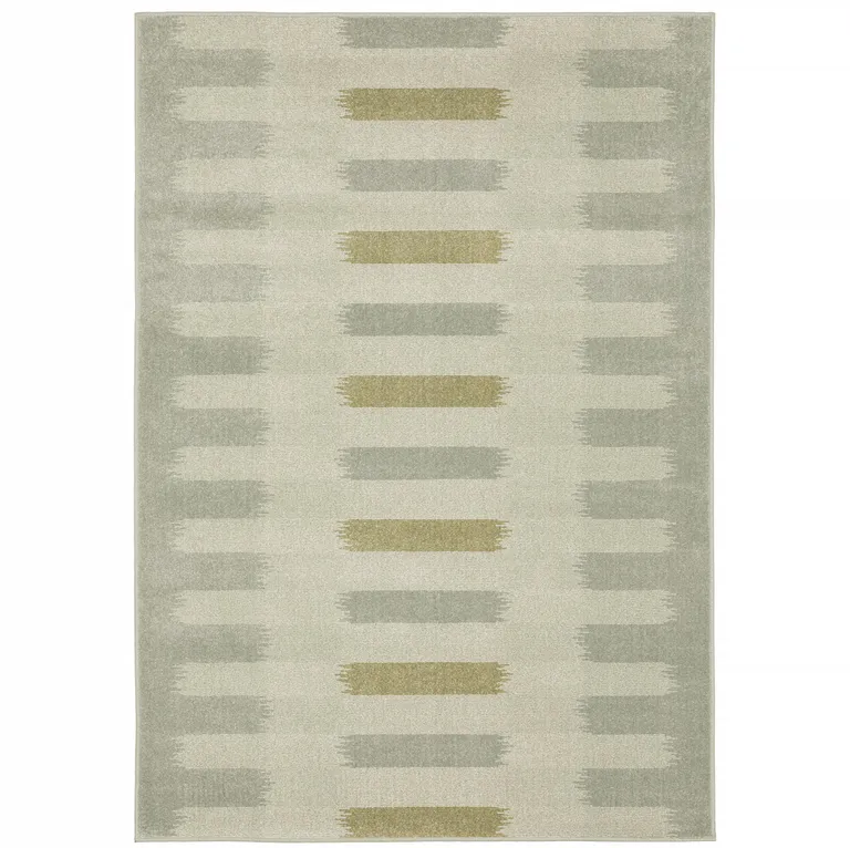 Beige Grey Gold And Green Geometric Power Loom Stain Resistant Area Rug Photo 1