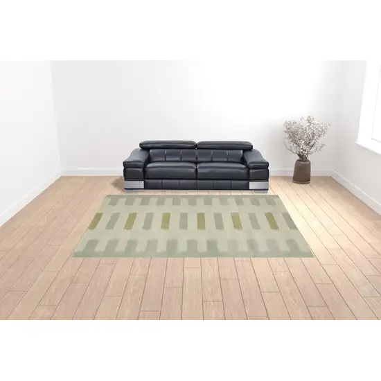 Beige Grey Gold And Green Geometric Power Loom Stain Resistant Area Rug Photo 2