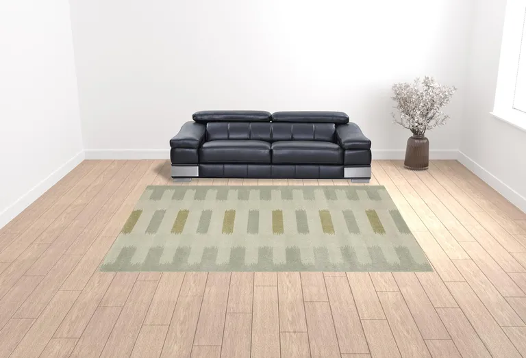 Beige Grey Gold And Green Geometric Power Loom Stain Resistant Area Rug Photo 2